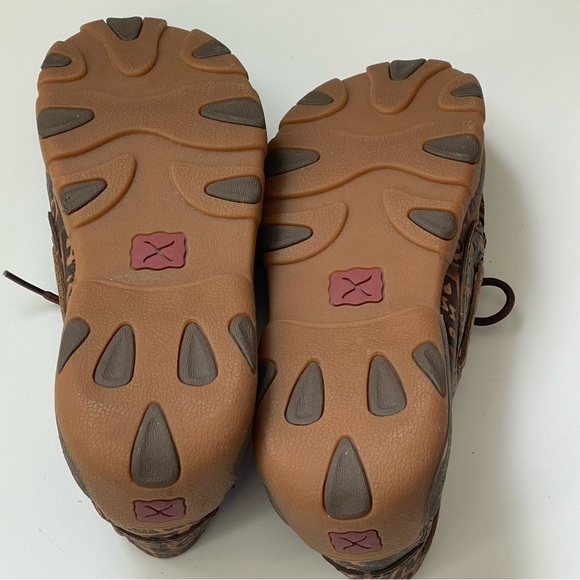 Twisted X Leather Boat Mocasines Brown Lace Up Size 5 Youth Fit Like Adult 8.5 - Picture 12 of 13